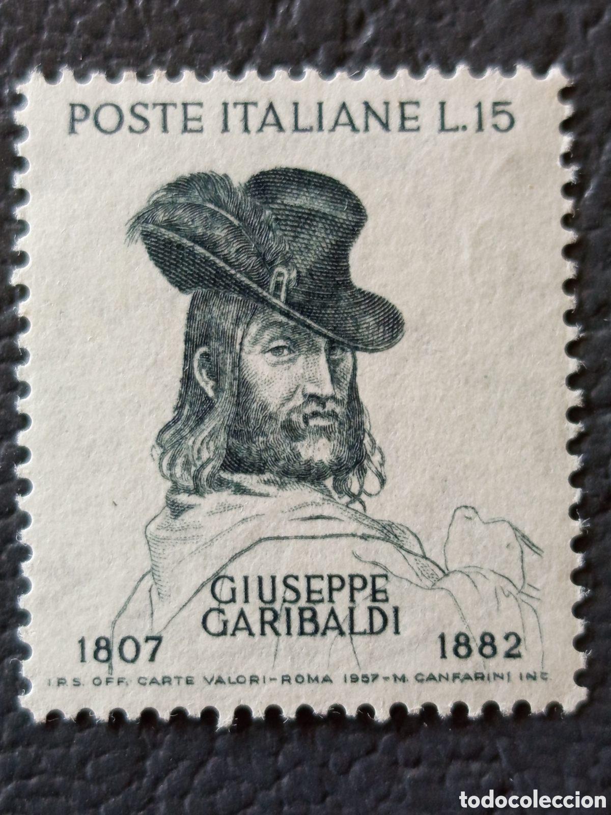 Sellos: ITALIA 1957 &mdash; Giuseppe Garibaldi 1807-1882 &mdash; L.15 &mdash; MNH