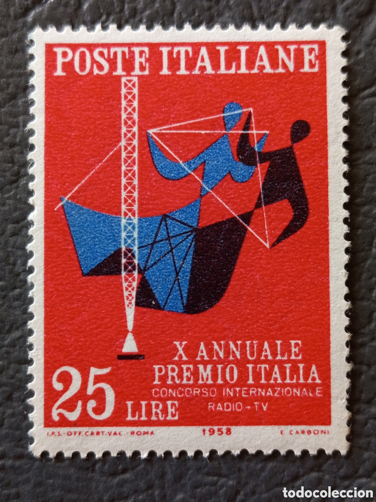 Sellos: ITALIA 1958 &mdash; X Premio Italia Concorso Internazionale Radio-TV &mdash; L.25 &mdash; MNH