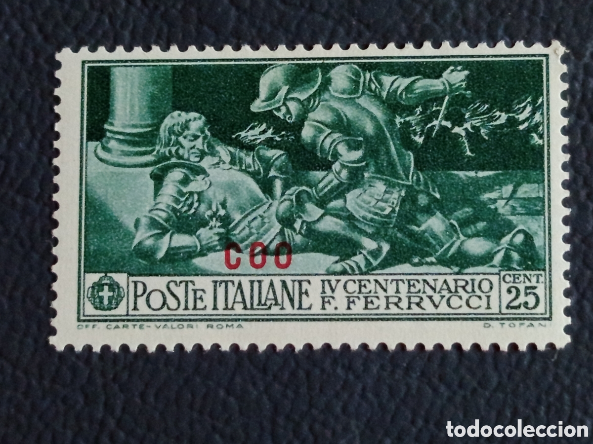 Sellos: Italia Egeo Coo 1930 IV Centenario Ferrucci 25 Cent Verde MH Sassone 4