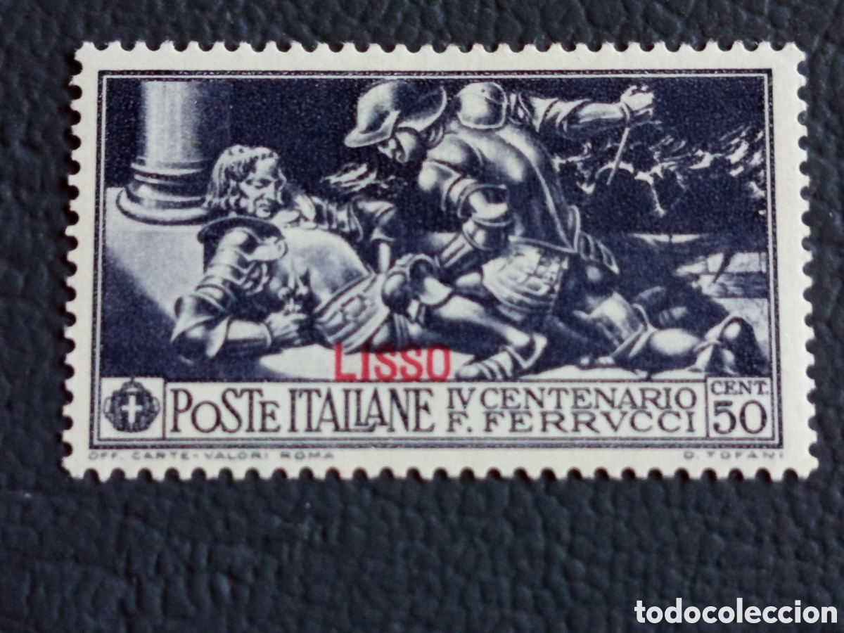 Sellos: Italia Egeo Lisso 1930 IV Centenario Ferrucci 50 Cent Azul MH Sassone 5