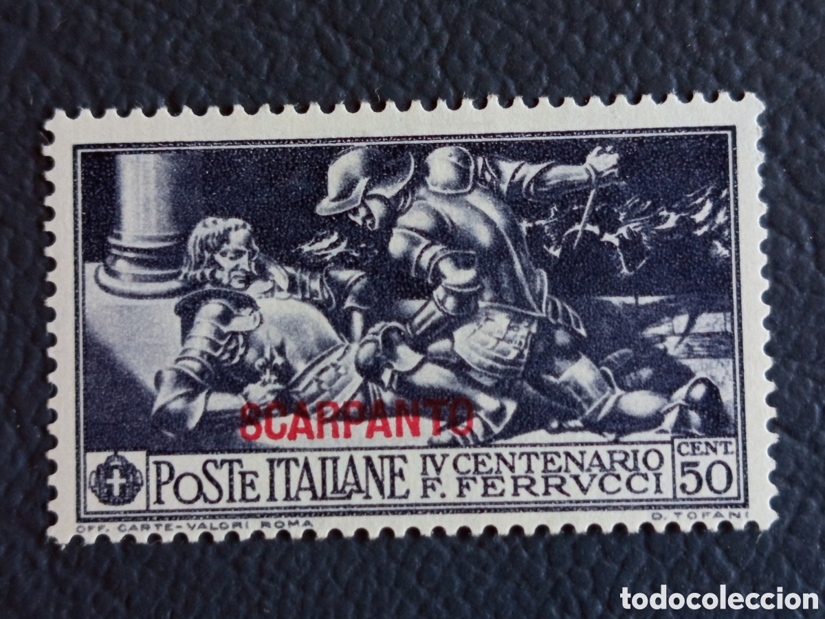 Selos: Italia Egeo Scarpanto 1930 IV Centenario Ferrucci 50 Cent Azul MH Sassone 5