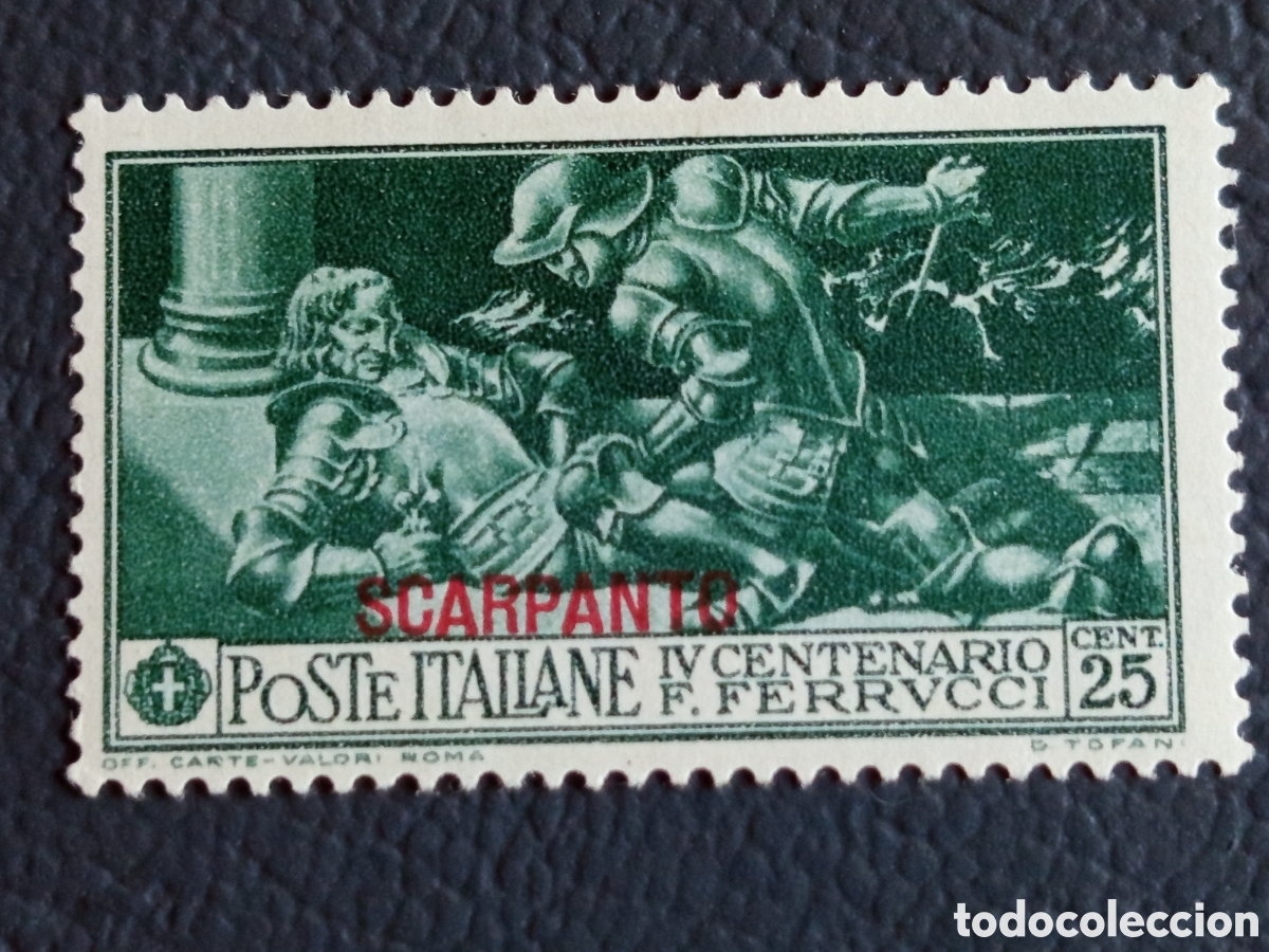 Sellos: Italia Egeo Scarpanto 1930 IV Centenario Ferrucci 25 Cent Verde MH Sassone 4