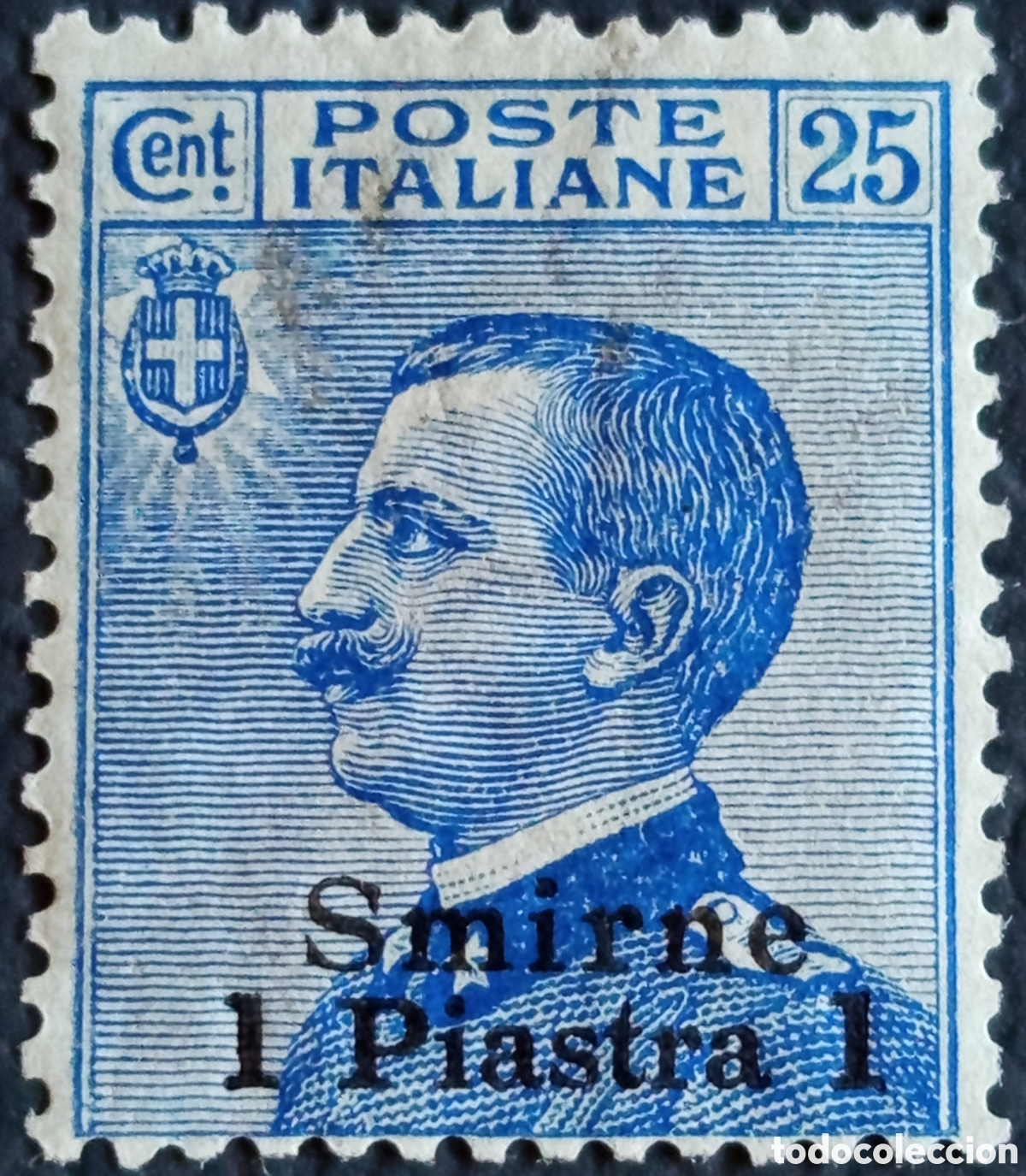 Sellos: Italia Levante Smirne 1909 Vittorio Emanuele 1 Piastra 25 Cent Azul MH Sassone 5