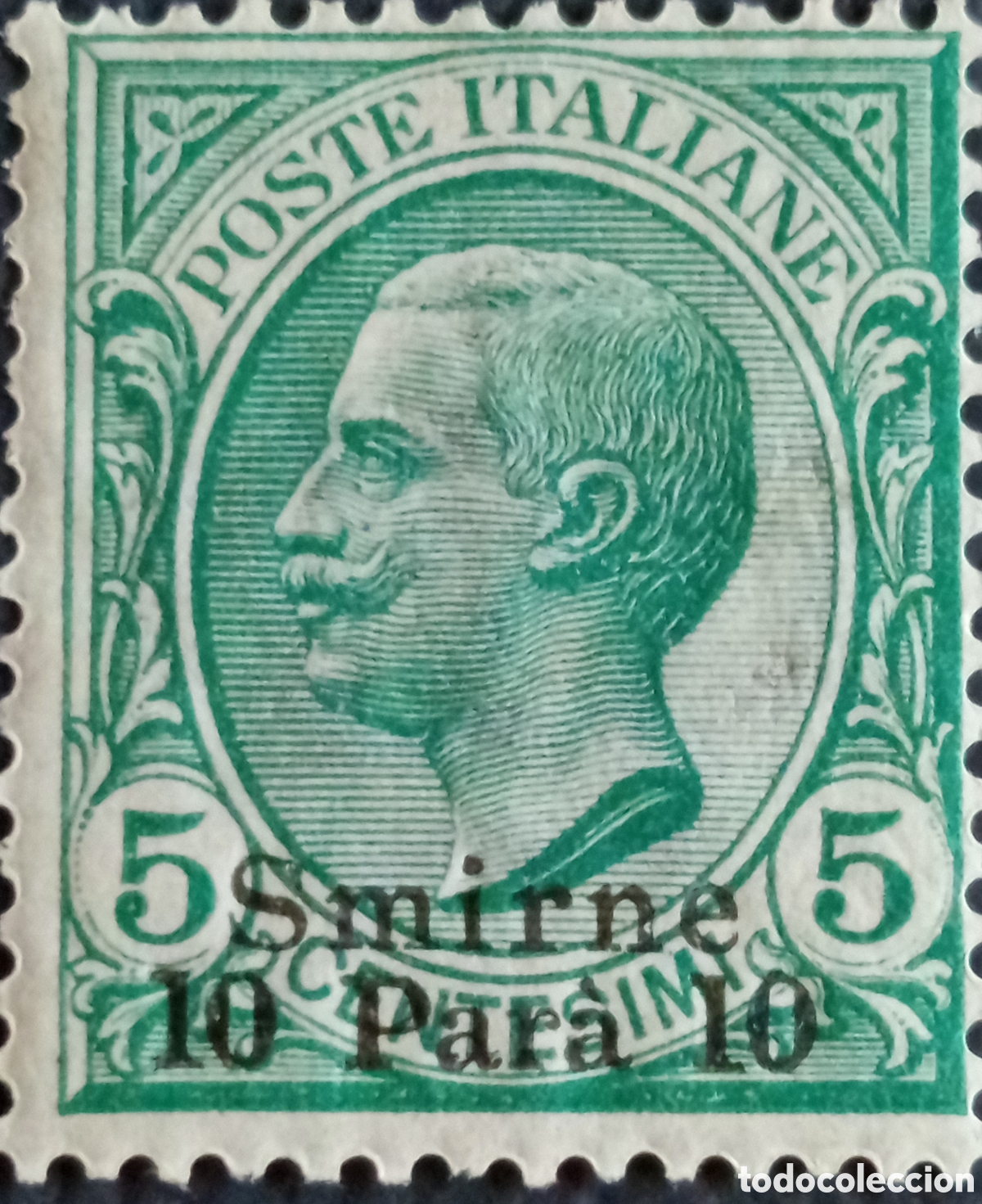 Sellos: Italia Levante Smirne 1909 Vittorio Emanuele 10 Para 5 Cent Verde MH Sassone 1