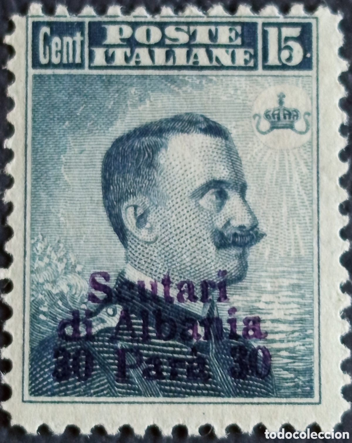 Sellos: Italia Levante Scutari d'Albania 1916 30 Para 15 Cent Azul MH Sassone 4
