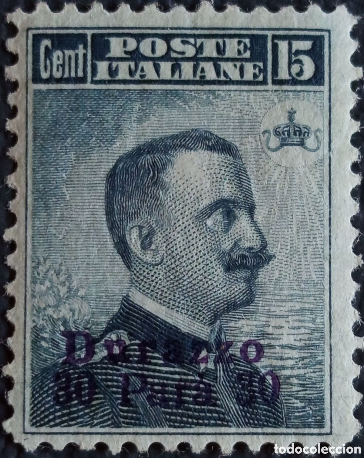 Sellos: Italia Levante Durazzo 1916 Vittorio Emanuele 30 Para 15 Cent Azul MH Sassone 4