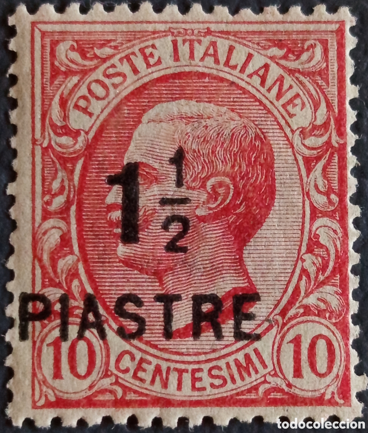 Briefmarken: Italia Levante 1922 Vittorio Emanuele III 1&frac12; Piastre 10 Cent Rojo MH Sassone 62