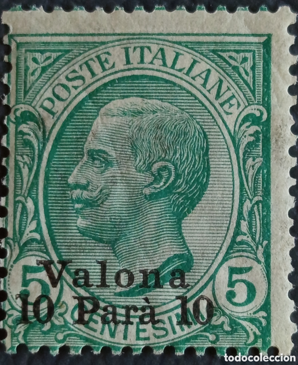 Sellos: Italia Levante Valona 1909 Vittorio Emanuele 10 Par&agrave; 5 Cent Verde MH Sassone 1