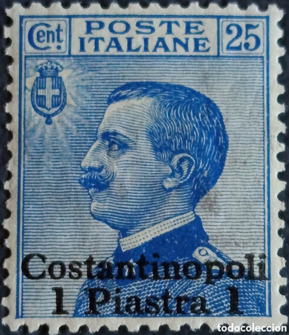 Briefmarken: Italia Levante Costantinopoli 1909 Vittorio Emanuele 1 Piastra 25 Cent MH Sassone 5