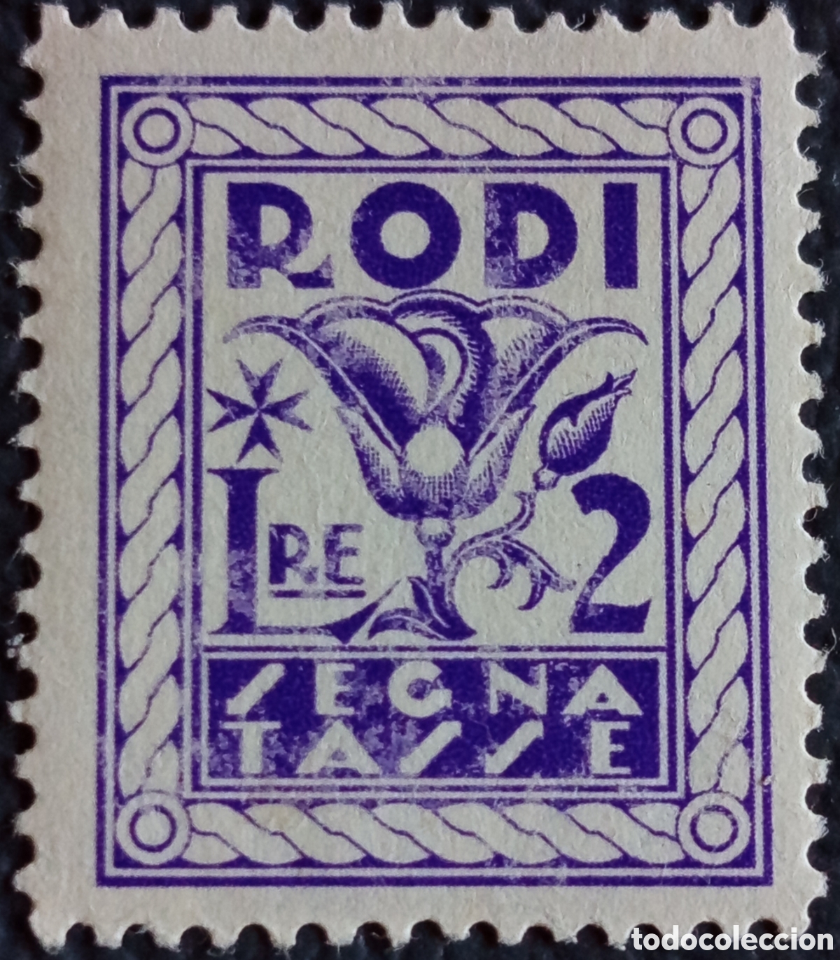Timbres: Italia Egeo Rodi Segnatasse 2 Lire Violeta Tasa Flor Cruz Malta MH Sassone 11