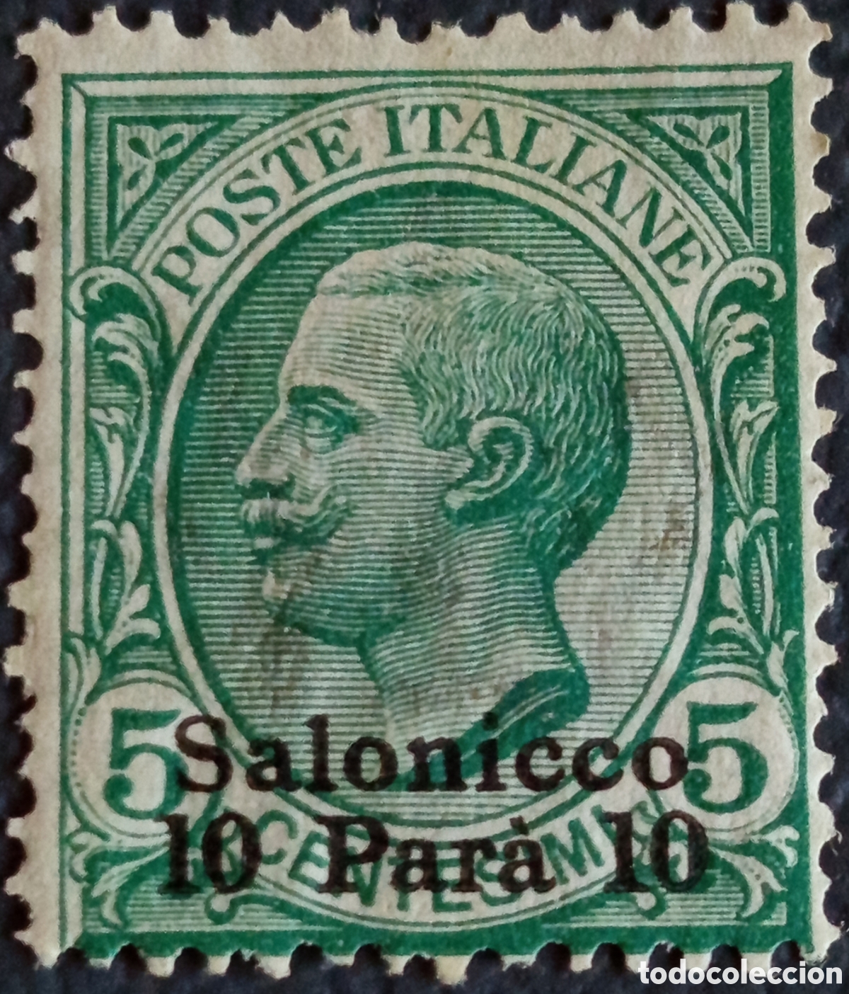 Sellos: Italia Levante Salonicco 1909 Vittorio Emanuele 10 Para 5 Cent Verde MH Sassone 1