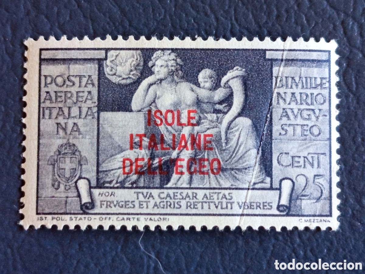 Stamps: Isole Egeo 1938 A&eacute;reo 25c Bimillenario Augusteo Sobrecarga Scott C20 MH