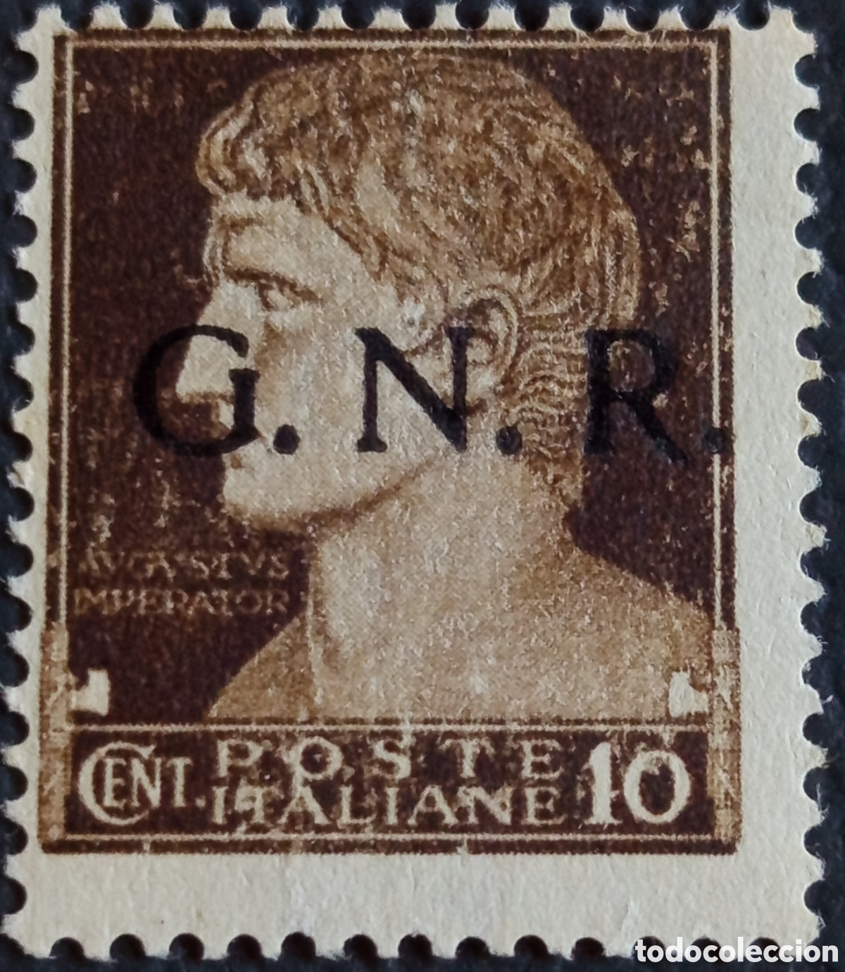 Francobolli: Italia RSI 1944 G.N.R. Imperiale 10 cent marr&oacute;n Sassone 469/473 MNH