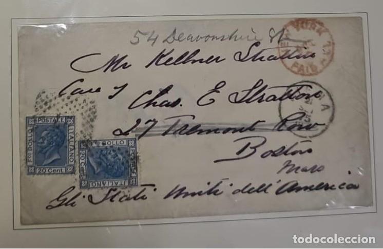 Sellos: O) 1875 ITALY, KING VICTOR EMMANUEL II. 20c blue, MUTE CANCELLATION, CLOSED MAILS VIA ENGLAND, NORD