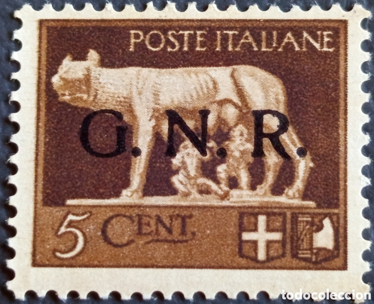 Timbres: Italia RSI 1943 GNR Lupa Capitolina 5c Bruno Sas.470 MNH★★