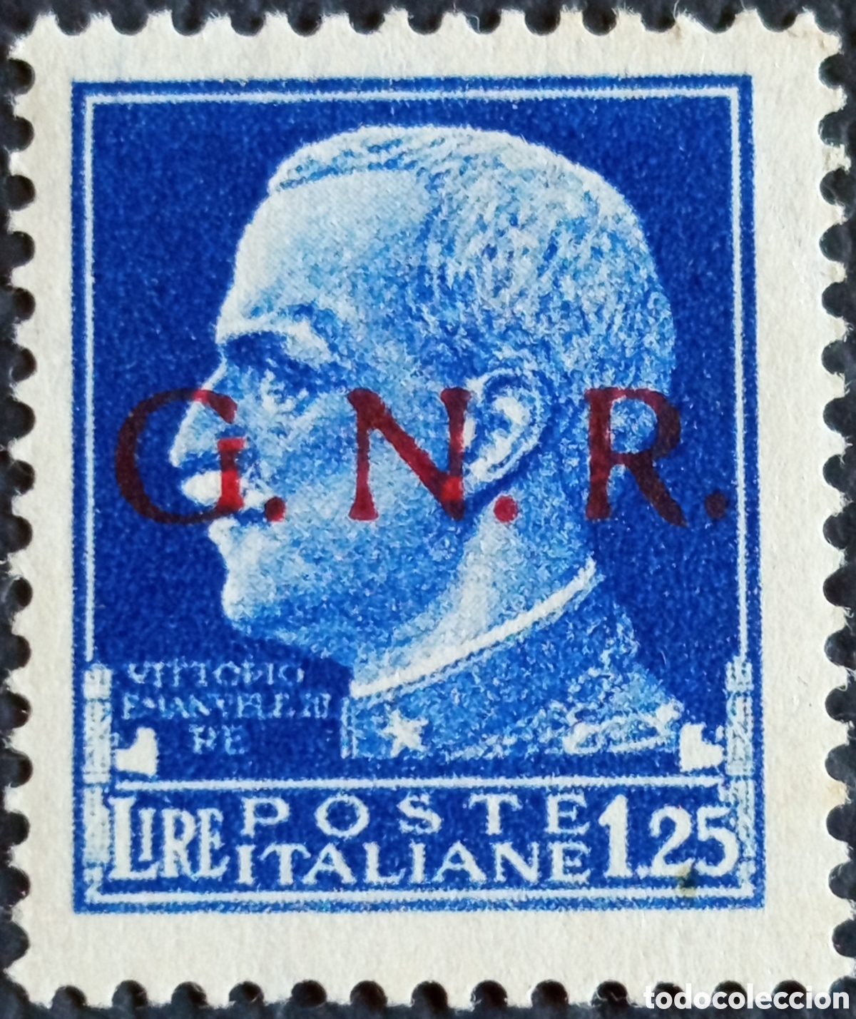 Francobolli: Italia RSI 1943 GNR L.1,25 Sas.480/A Error Color Sobreimpr.Roja MNH★★