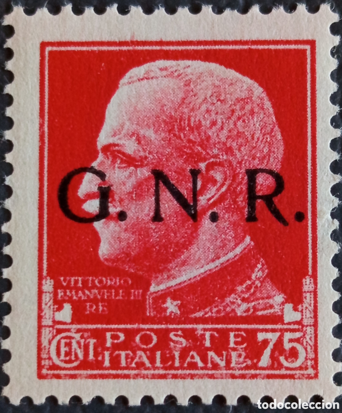 Francobolli: Italia RSI 1943 GNR 75c V.Emanuele III Rojo Sas.478 Nuevo Sin Fijasellos