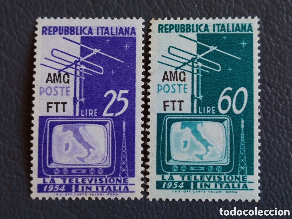 Timbres: Italia Trieste AMG-FTT 1954 Televisi&oacute;n Sas.196/197 Pareja MNH★★