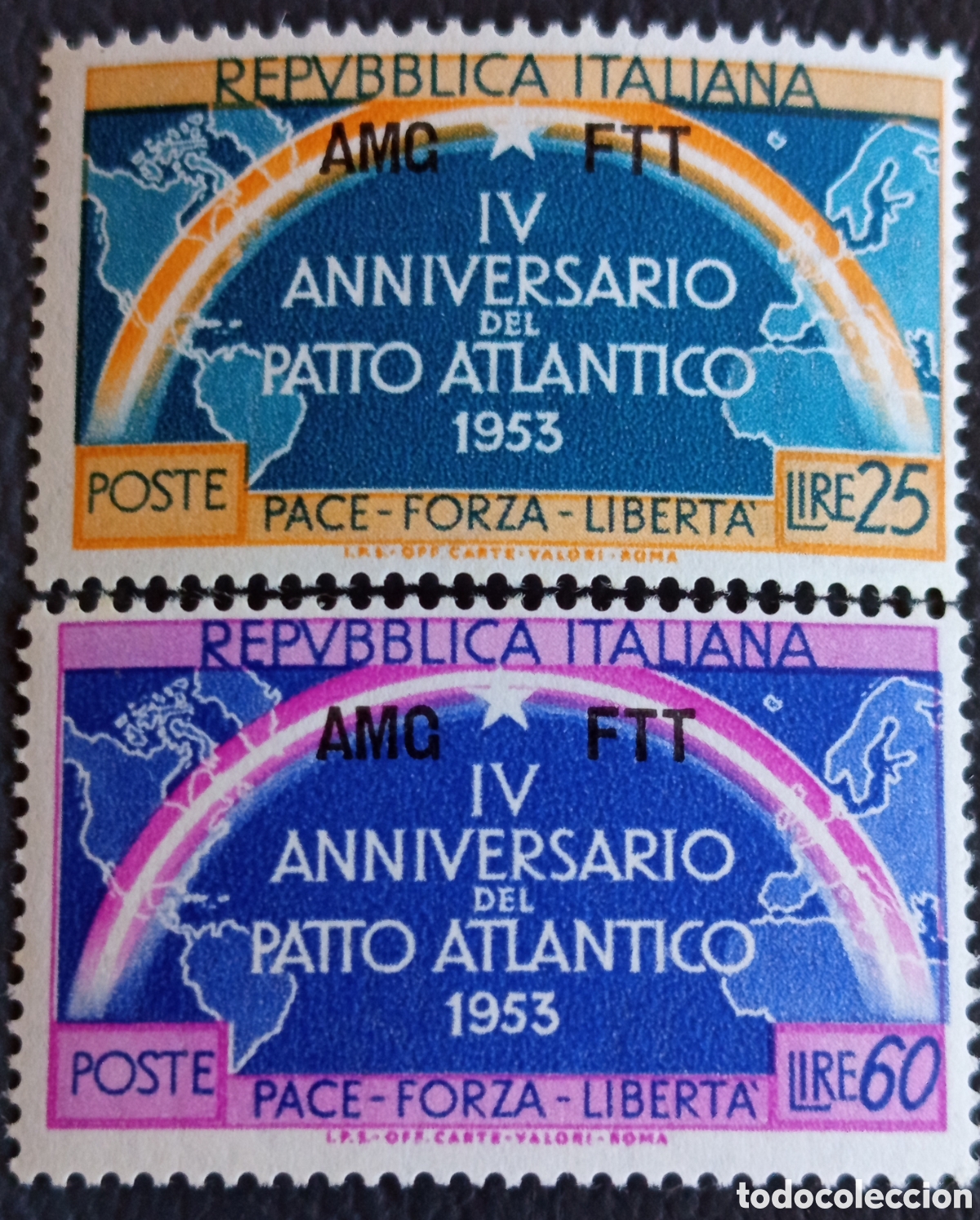 Sellos: Italia Trieste AMG-FTT 1953 IV Aniversario OTAN Sas.184/185 Pareja MNH