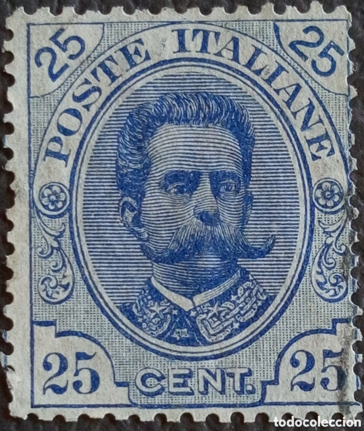 Sellos: Italia 1879 Umberto I, Sassone #40 &mdash; 25c Azul &mdash; Usado