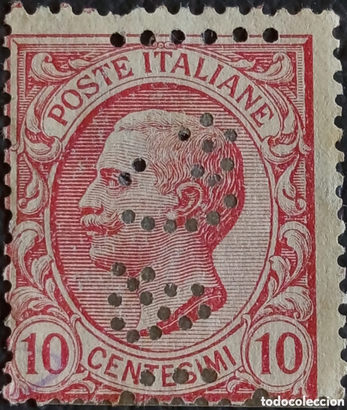 Francobolli: Italia 1901 Sello Rey V&iacute;ctor Manuel III 10c Rojo Perforado .&rdquo; Usado