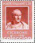 Sellos: ITALIA, 1957 SW972 &rdquo;Cicer&oacute;n, escritor, orador y fil&oacute;sofo&rdquo;./ Nuevo, sin charnela. MNH.