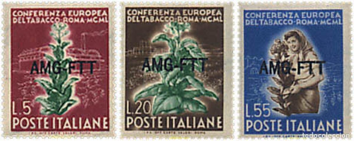 Sellos: 326849 HINGED TRIESTE Zona A 1950 CONFERENCIA EUROPEA DEL TABACO EN ROMA