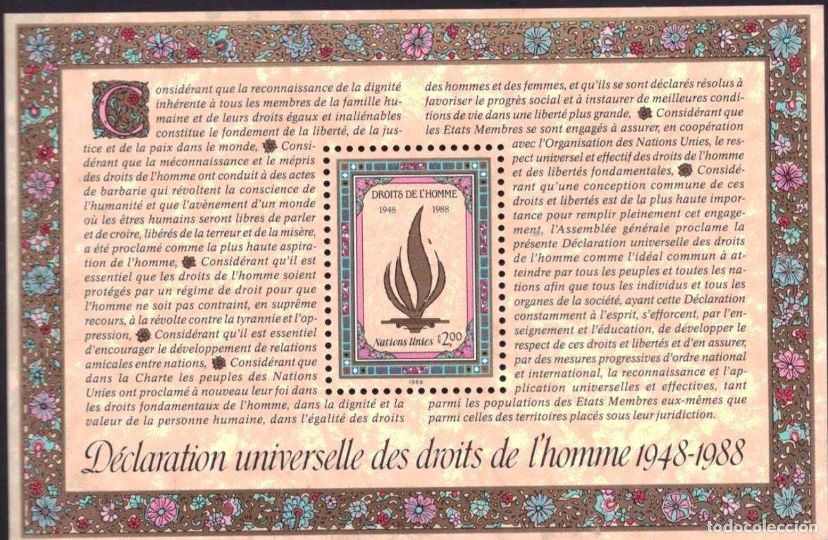 Briefmarken: NACIONES UNIDAS 1988 SHEET MNH GENOVA DECLARACION UNIVERSAL DE LOS DERECHOS HUMANOS HUMAN RIGHTS