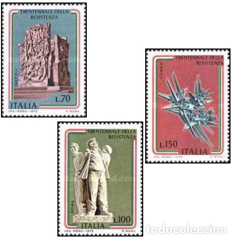 Sellos: ITALIA, 1975 SW1462/64 &rdquo;Aniversario de la Resistencia - Esculturas&rdquo;./ Nuevo, sin charnela. MNH.