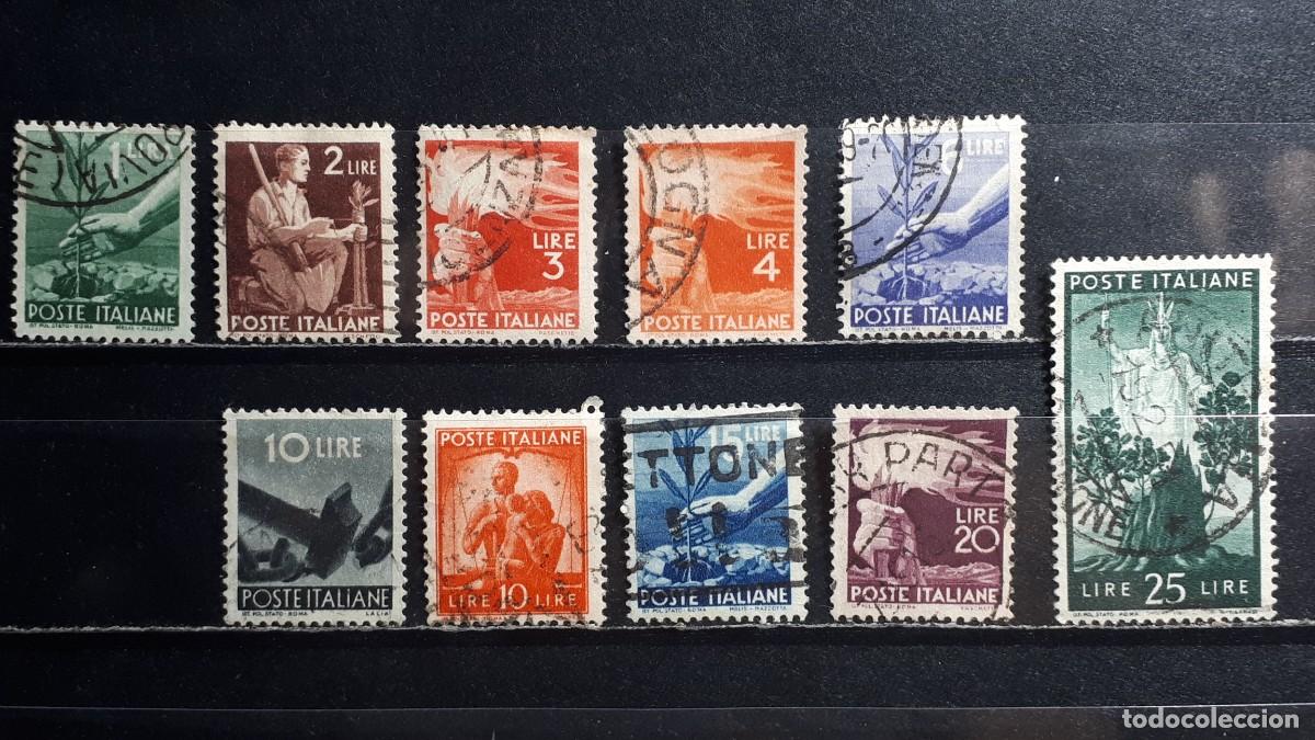 Timbres: ITALIA. A&Ntilde;O 1945-8. &deg;. Yvert 488, 490/2, 494, 496/500