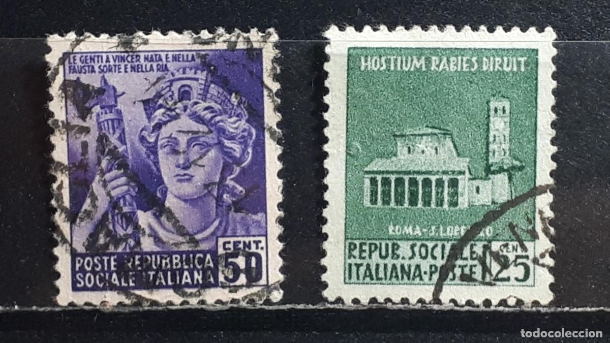 Sellos: ITALIA. R. SOCIAL. A&Ntilde;O 1944. &deg;. YVERT 28, 36