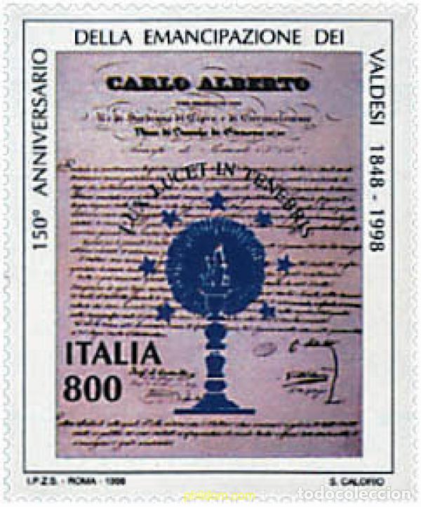 Sellos: 65270 MNH ITALIA 1998 150 ANIVERSARIO DE LA EMANCIPACION DE LOS VALDESI
