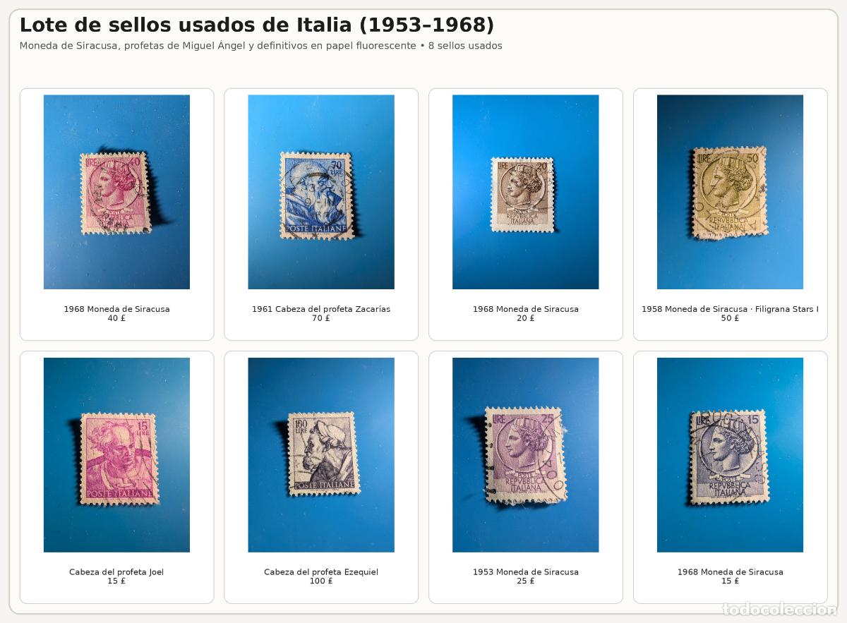 Sellos: Lote sellos usados Italia 1953-1968 | 8 uds