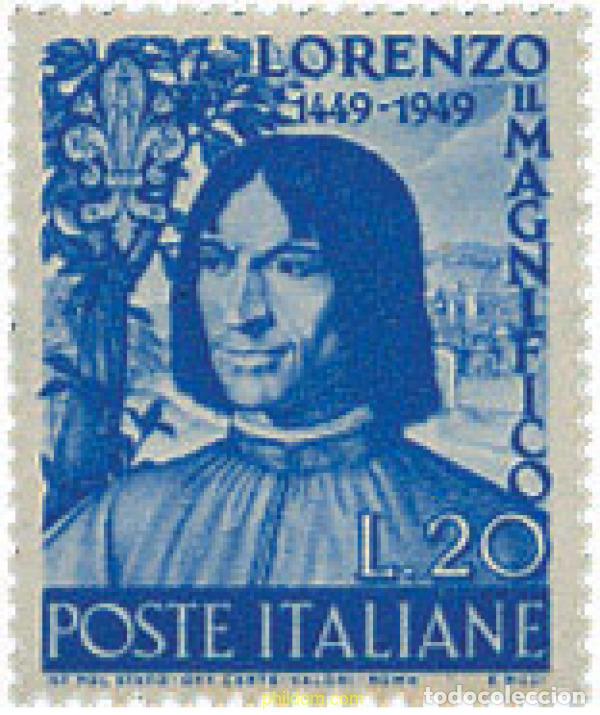 Sellos: 124306 MNH ITALIA 1949 500 ANIVERSARIO DEL NACIMIENTO DE LORENZO DE MEDICI