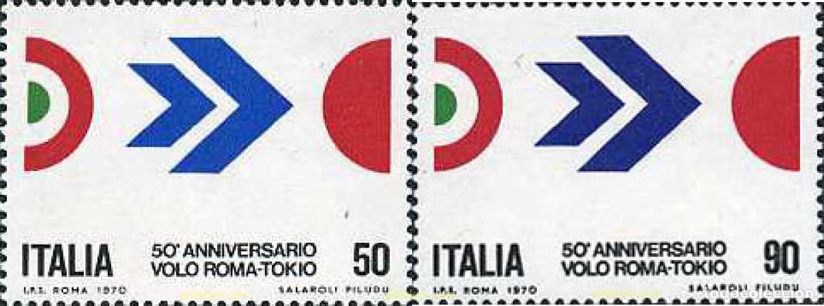 Sellos: 130780 MNH ITALIA 1970 50 ANIVERSARIO DEL VUELO ROMA-TOKIO