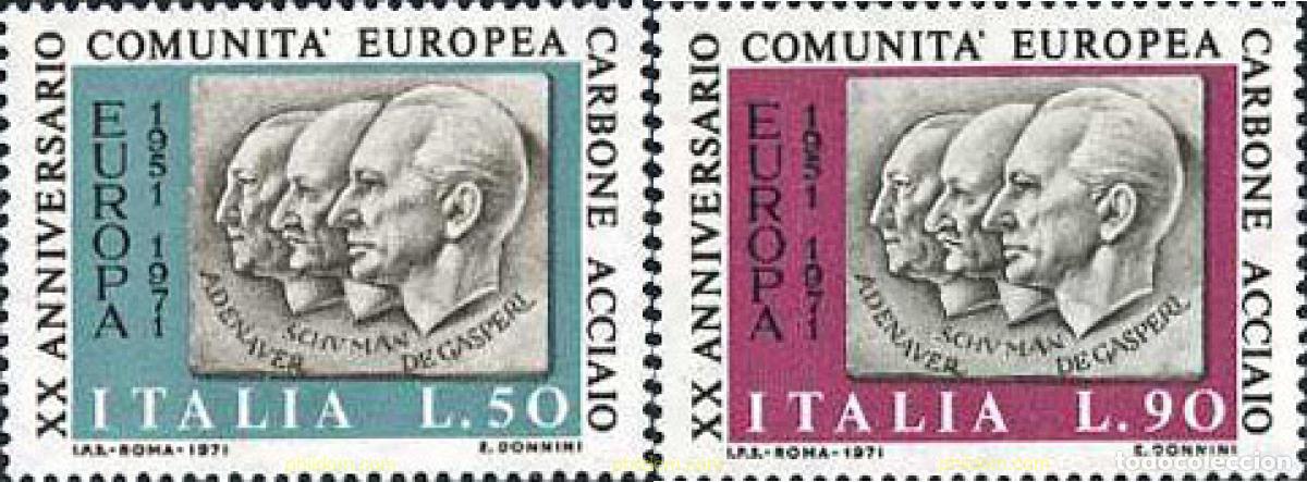 Sellos: 130894 MNH ITALIA 1971 20 ANIVERSARIO DE LA COMUNIDAD EUROPEA DEL CARBON Y EL ACERO