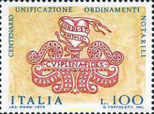 Sellos: 131218 MNH ITALIA 1975 CENTENARIO DE LA UNIFICACION DE LAS ORDENANZAS NOTARIALES