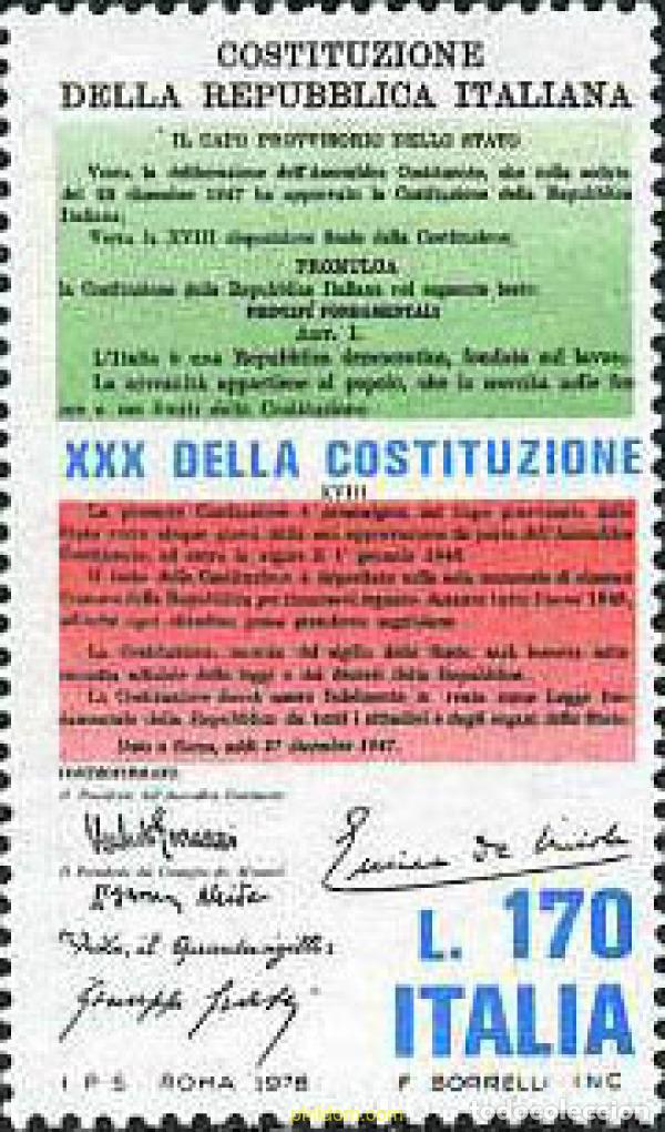Selos: 131286 MNH ITALIA 1978 30 ANIVERSARIO DE LA CONSTITUCION