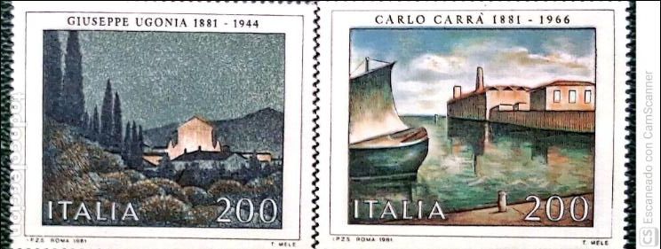Sellos: Italia. 1505/06 Arte italiano. Cuadros de Carlos Carra y Giuseppe Ugonia. 1981. Sellos nuevos y num
