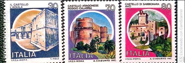 Sellos: Italia. 1498/1500 Castillos:Aquila, Aragonais, de Sabbionara de Avio. 1981. Sellos nuevos y numeraci