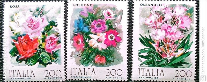 Sellos: Italia. 1477/79 Flora. Plantas ornamentales: An&eacute;mona, adelfa y rosas. 1981. Sellos nuevos y numeraci