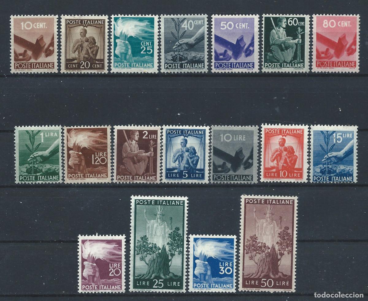 Sellos: Italie N&deg;481/90+493+496/502**/* (MNH/MH) 1945/48 - S&eacute;rie courante