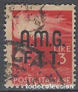 Sellos: ITALIA TRIESTE ZONA A 1947 - DEMOCRACIA, SOMBREIMPRESO, ROJO - USADO