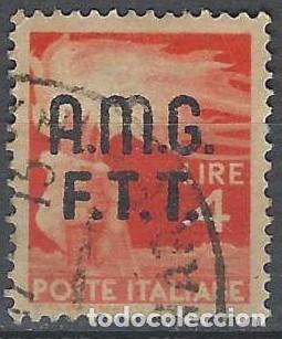 Sellos: ITALIA TRIESTE ZONA A 1947 - DEMOCRACIA, SOMBREIMPRESO, NARANJA - USADO