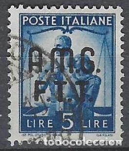 Sellos: ITALIA TRIESTE ZONA A 1947 - DEMOCRACIA, SOMBREIMPRESO, AZUL OSCURO - USADO