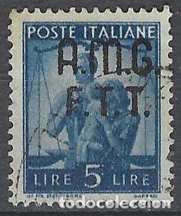 Sellos: ITALIA TRIESTE ZONA A 1947 - DEMOCRACIA, SOMBREIMPRESO, AZUL OSCURO - USADO
