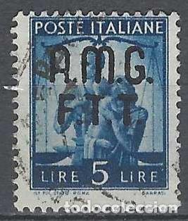 Sellos: ITALIA TRIESTE ZONA A 1947 - DEMOCRACIA, SOMBREIMPRESO, AZUL OSCURO - USADO