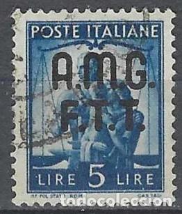 Sellos: ITALIA TRIESTE ZONA A 1947 - DEMOCRACIA, SOMBREIMPRESO, AZUL OSCURO - USADO