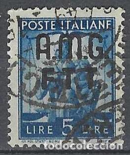 Sellos: ITALIA TRIESTE ZONA A 1947 - DEMOCRACIA, SOMBREIMPRESO, AZUL OSCURO - USADO
