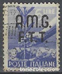 Sellos: ITALIA TRIESTE ZONA A 1947 - DEMOCRACIA, SOMBREIMPRESO, VIOLETA GRIS&Aacute;CEO - USADO